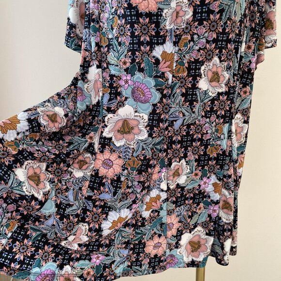 Roz & Ali Swing Tunic Top Womens 2X Colorful Floral V Neck Stretch Whimsical - Picture 2 of 11